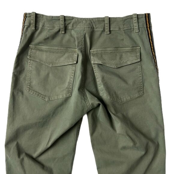Nili Lotan Jenna Mid-Rise Straight Leg Pant Green Side Stripe Raw Hem Size 4 - Picture 3 of 5